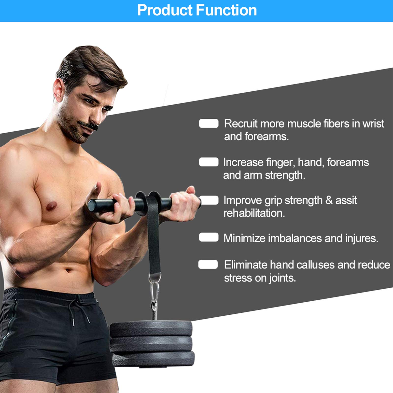 Rodillo de muñeca para antebrazo, rodillo de muñeca y rodillo de antebrazo para entrenamiento, fitness, entrenador de fuerza de brazo para gimnasio y hogar (negro)