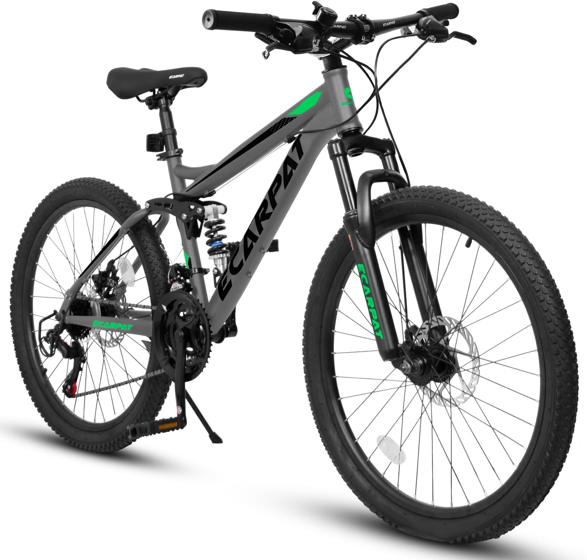 Mountain Bike with Full Suspension, 21 Speed Shifter Lever with Gear Indicator, High Carbon Steel Frame, Mechanical Disc Brakes, Use for Men/Women/Adults, Ideal for Trails