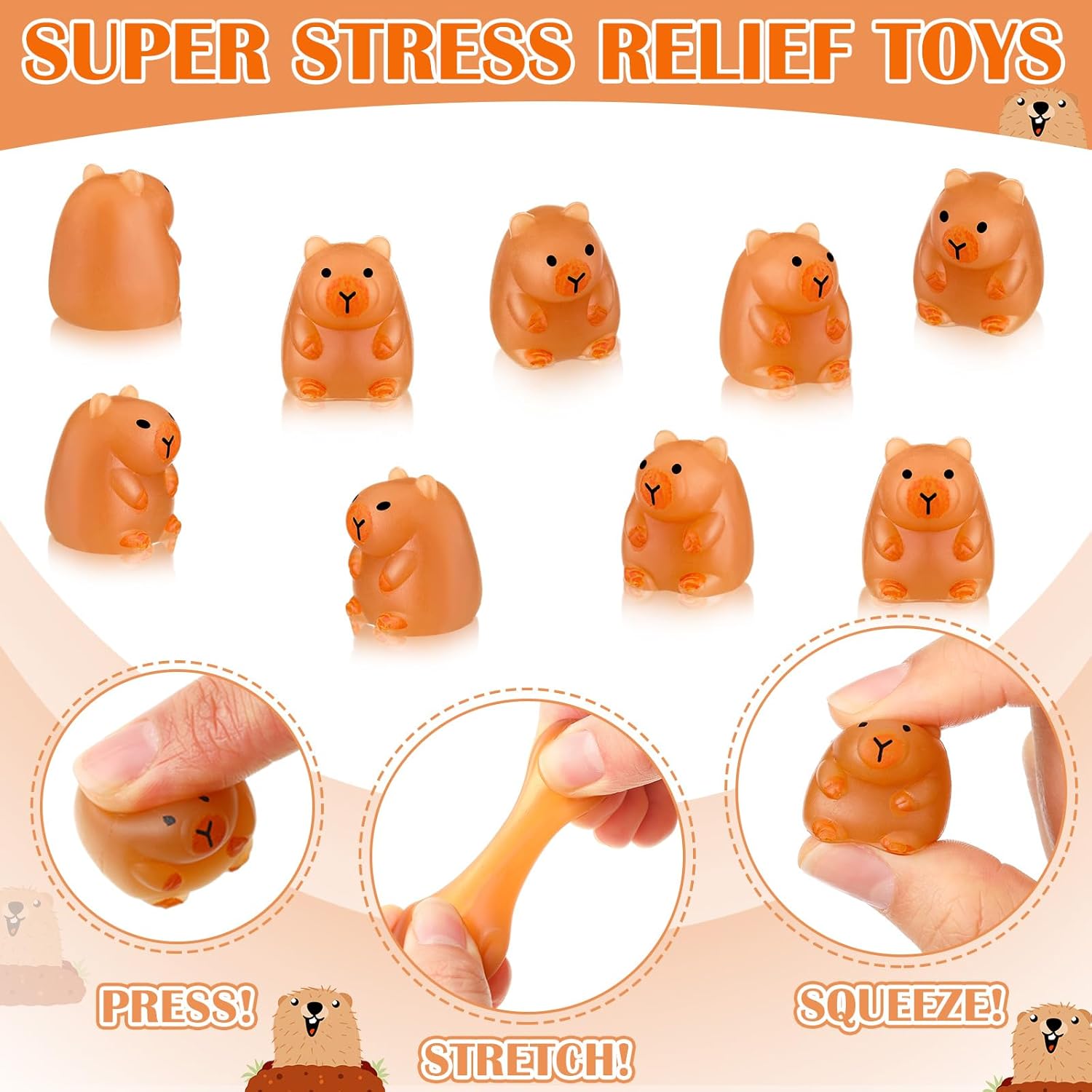 Civaner 60 Pcs Mini Taba Capybara Toy Small Capybara Stress Ball for Adults Cute Fidget Toy for Easter Egg Filler and Easter Basket Stuffer Party Favor Gift for Autism Anxiety ADHD
