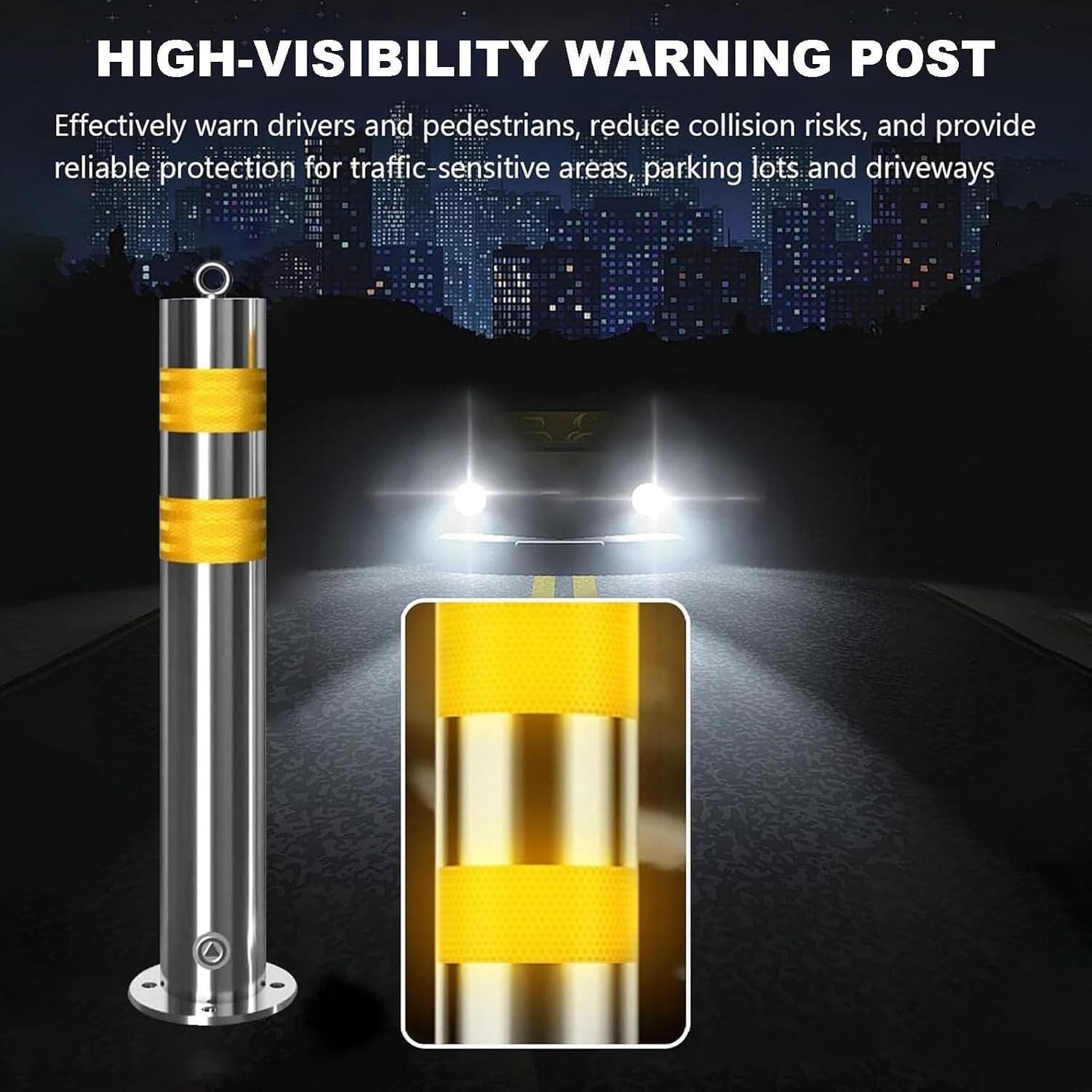 Dissuasori in Acciaio Inox, Colonnine per Delimitazione Vialetto Carrabile, Rimovibili con Chiave, per Parcheggi e Aree Privata, visibilità Garantita, Misure 75, 1PCS, 1PCS