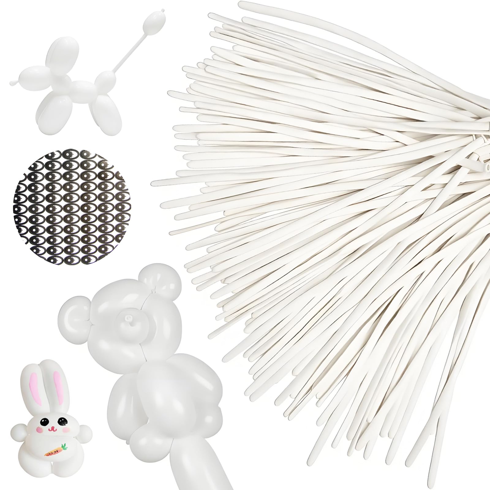 100 pcs White Balloons, 260 Balloons, Long Balloons for Tying - For Birthdays, School Events, Magic Shows, Restaurant Giveaways & Festival Crafts