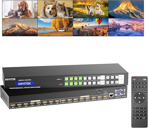 Commutateur matriciel HDMI 4K 8 x 8, Arvitek 4K @ 30 Hz montage en rack Commutat