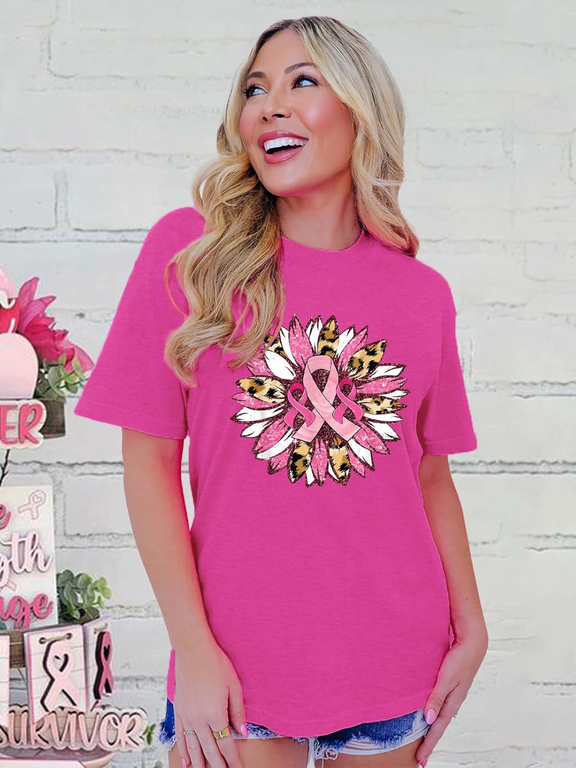 Breast Cancer Shirts for Women Breast Cancer Awareness Shirt Pink Ribbons Tee Tops - Image 4