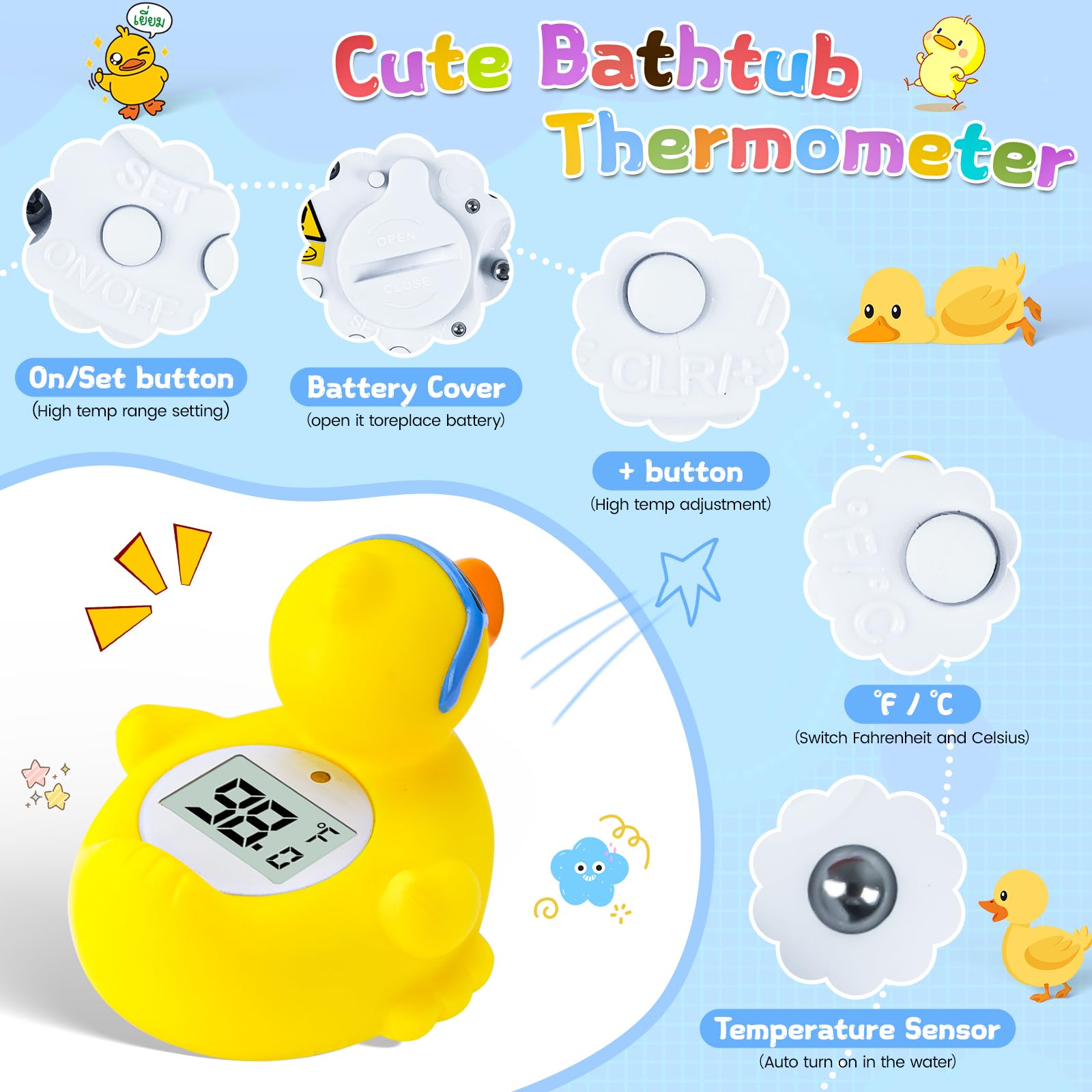Termometro da Bagno per Bambini, Convertibile tra ℉ e ℃, Termometro di Sicurezza per Neonati e per la Temperatura della Stanza, Giocattolo Galleggiante Sicuro per Vasca da Bagno (Anatra)