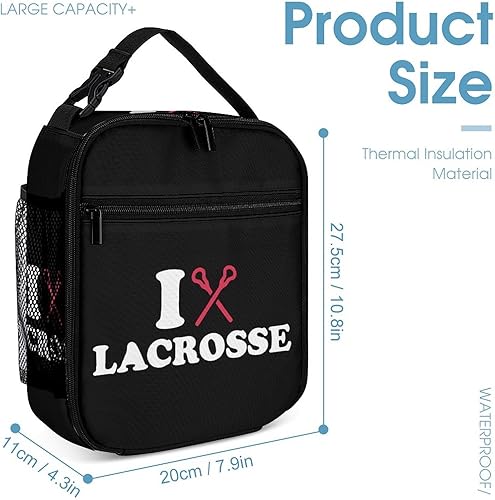 Miniatura 2 de I Love Lacrosse - Bolsa de almuerzo aislada con palos para mujeres y hombres, reutilizable, bolsa de mano para el trabajo y viajes