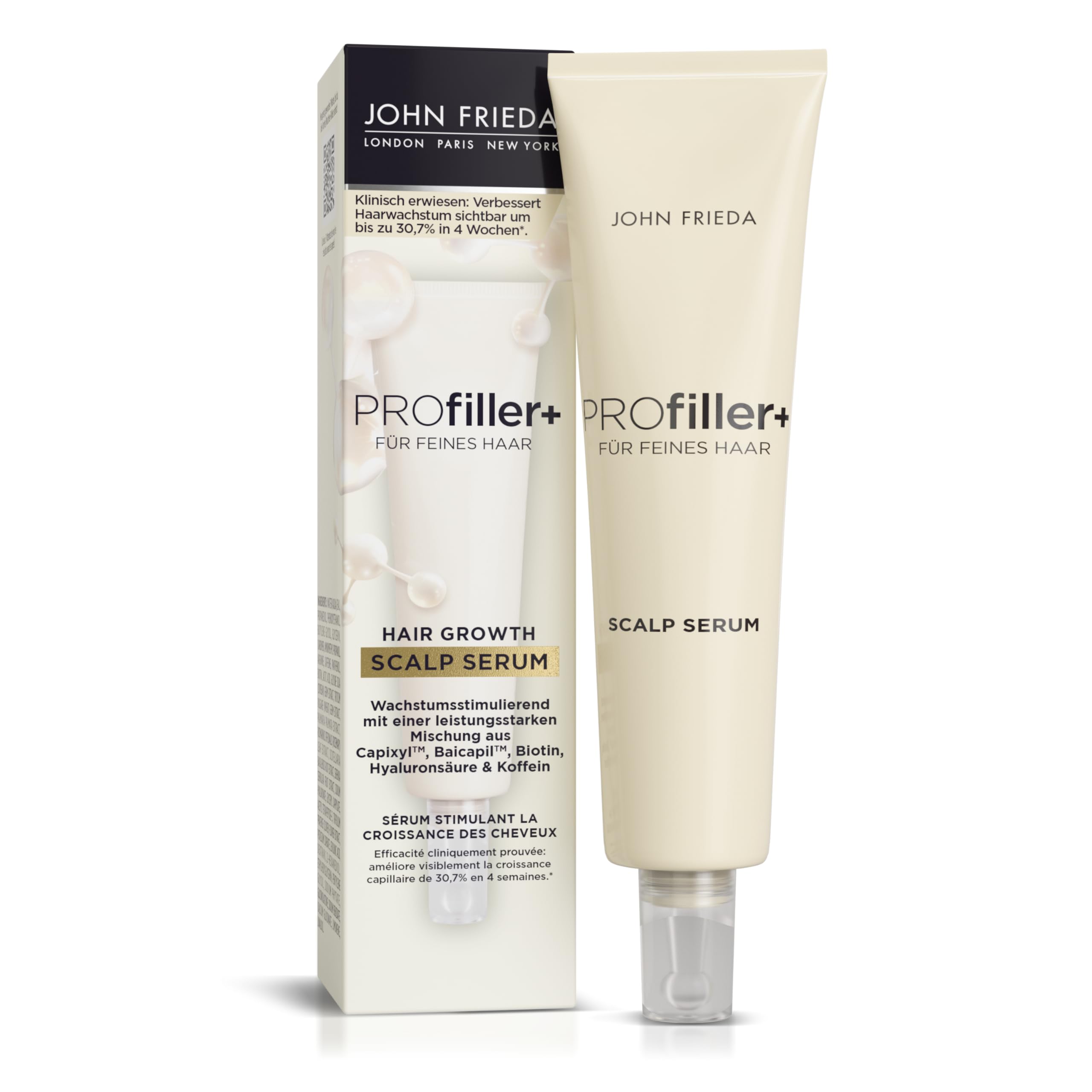 John Frieda PROfiller+ serum – porost włosów w przypadku dziedzicznego wypadania włosów – zawartość: 50 ml – do włosów cienkich – bez alkoholu – bezpieczne dla koloru – nienatłuszczające