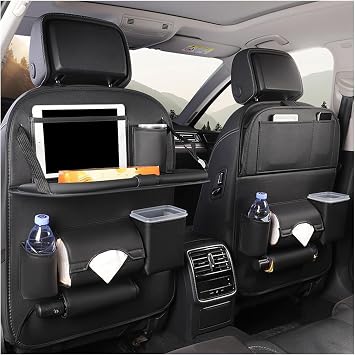 Car Backseat Organizer for Mercedes-Benz GLC 300 2017-2024, Leather Multifunctional Hanging Seat Back Storage Box with Foldable Table Tray Waterproof Travel Accessories,Black-1pcs