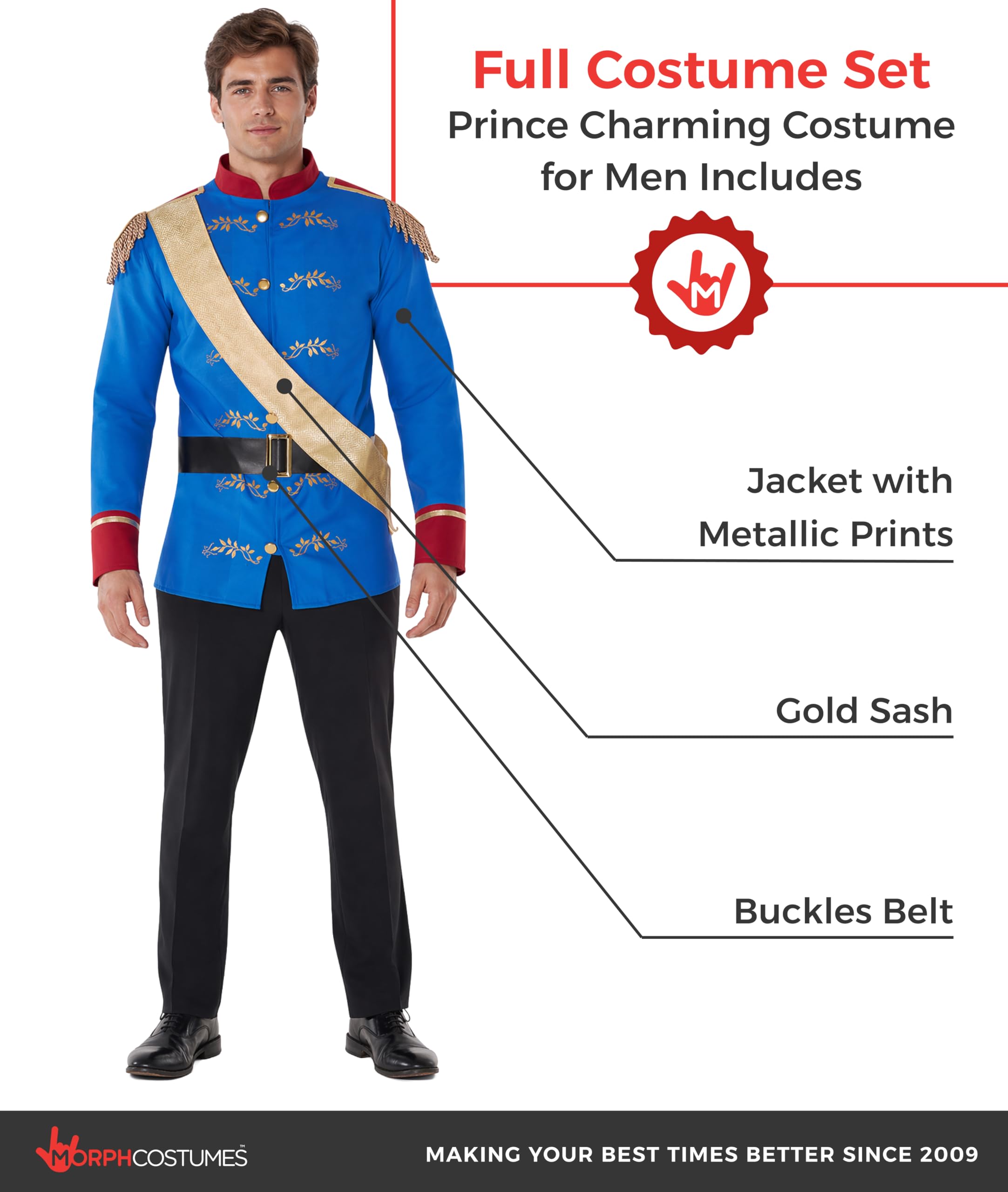Morph Costumi Principe Azzurro Costume da Uomo - Costume Reale Adulto Halloween Costume, Elegante Principe Outfit