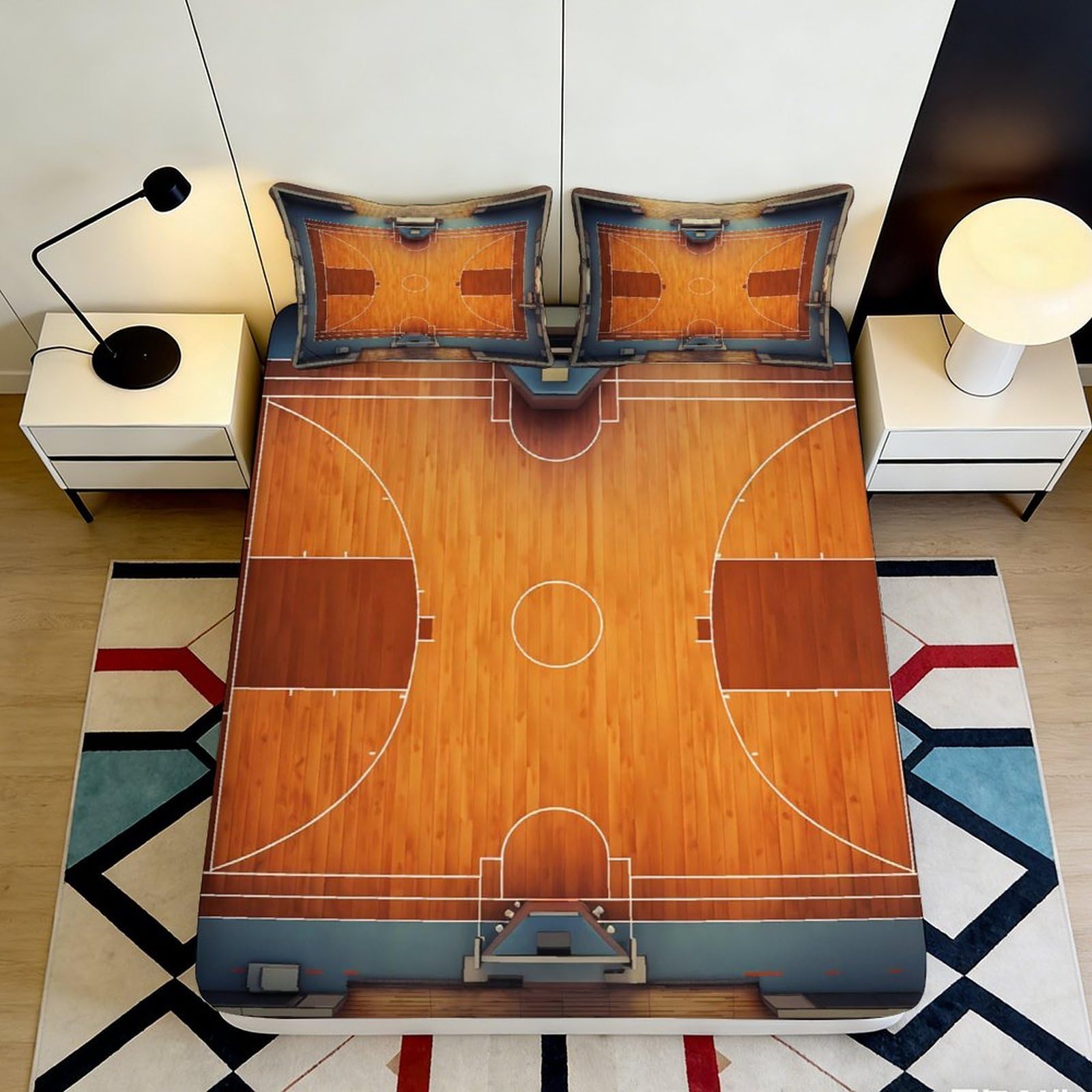 Jqzkxnhpbr Style-9 3D Printed Basketball Court Fitted Sheet Microfiber Soft Non Slip Bed Cover For Bedroom Guestroom Decor 90X200x25cm