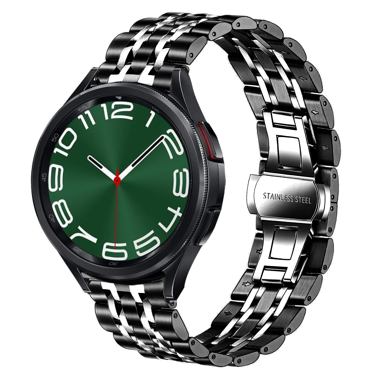 DEALELE Bands Compatible with Galaxy Watch 6/6 Classic / 5/5 Pro/Galaxy Watch 4/4 Classic/Galaxy 3 41mm, 20mm Solid Stainless Steel Metal Replacement Strap for Women Men (Black-silver)