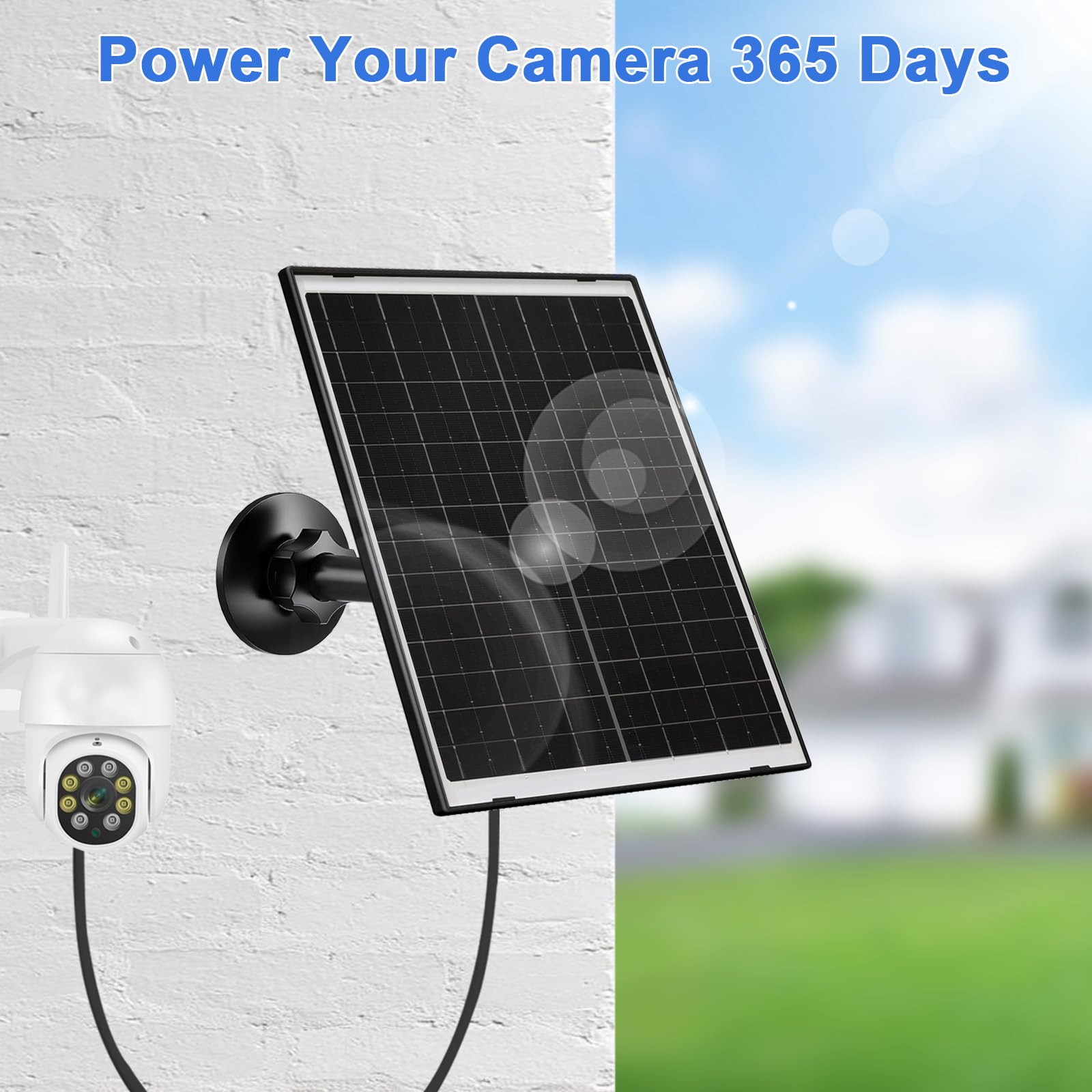 FUTUREZEN Panneau solaire 10 W pour caméra de sécurité, caméra de trail, appareil de type C, chargeur solaire avec USB-C, micro USB et port CC 5,5 x 2,1 mm, étanche IP66, support réglable, câble de