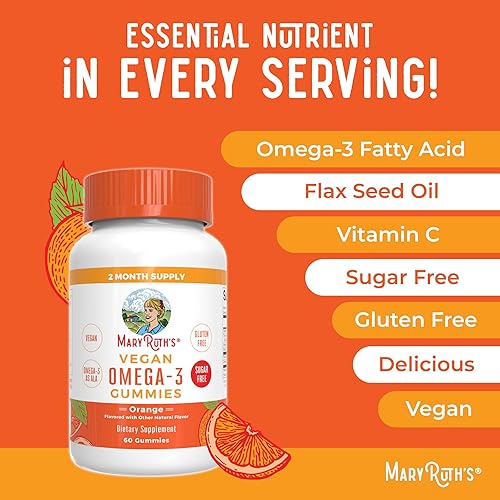 Vista 7 de MaryRuth Organics Gomitas veganas de Omega 3 para adultos Suministro para 2 meses Suplemento libre de azúcar con vitamina C Apoyo inmunológico