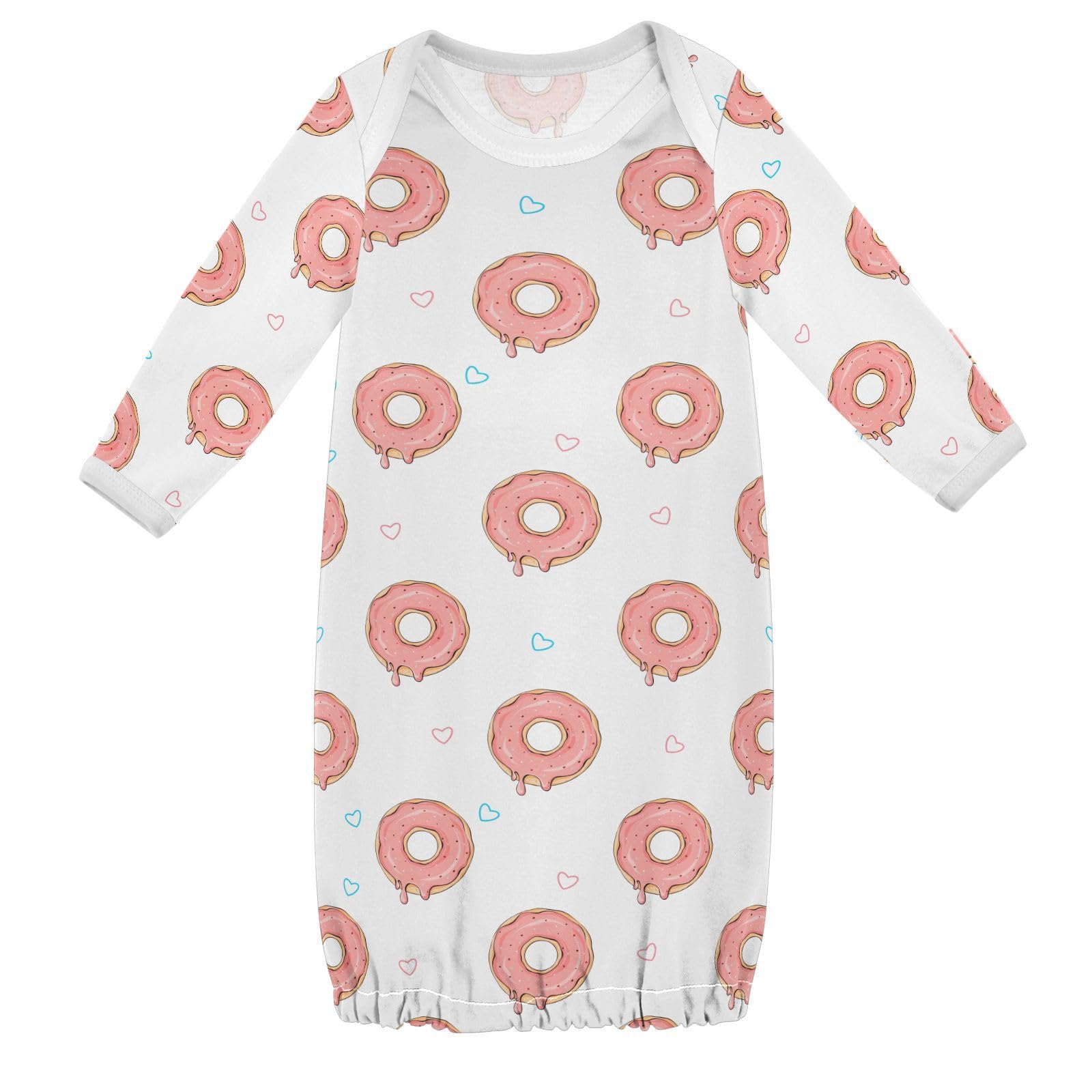 WIFIU Pink Sweet Doughnut Pattern Baby Girls Boys Sleeper Gown Cotton Nightgown Long Sleeve, Baby Nightdress Sleeping Clothes for Newborn 0-3 Months