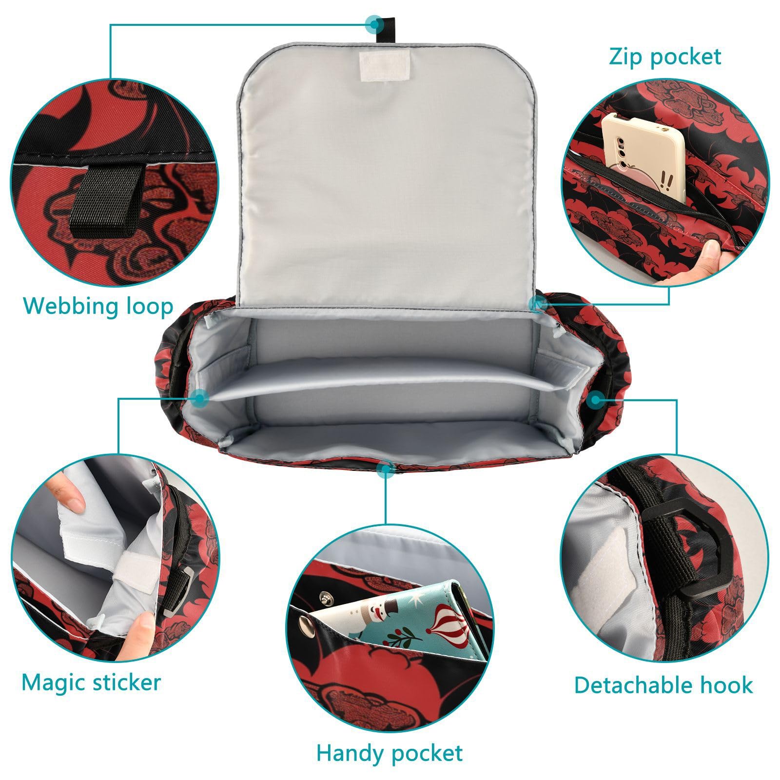 miaozhen Vampire Bat Red Black stroller organizer and cup holder diaper caddy baby bottle holder bolsa para carreola gancho para carriola