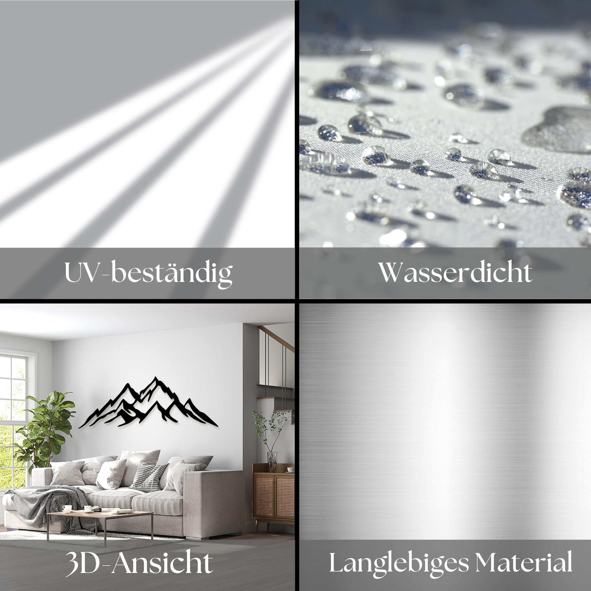 Moderner Berg Metall Wanddekor | 90 x 32 x 0,15 cm Moderner Berg Themed Handmade Metall Wanddekor | Wanddekoration für Heim und Büro (Schwarz, 90 cm x 32 cm)