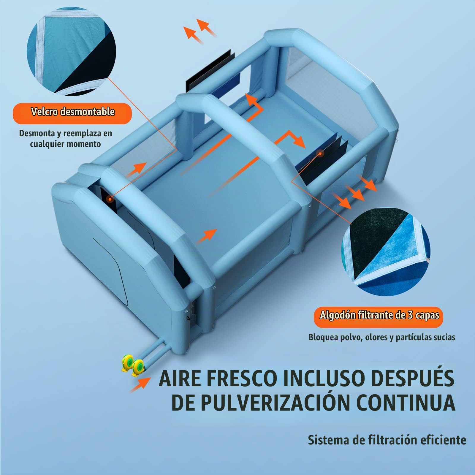 VEVOR Cabina de Pintura Inflable 8 x 4,5 x 3,3 m Carpa Hinchable de Pintura de Coches en Oxford 210D con Sistema de Filtración 2 Sopladores 960W + 750W Estación de Trabajo de Pintura Taller de Garaje