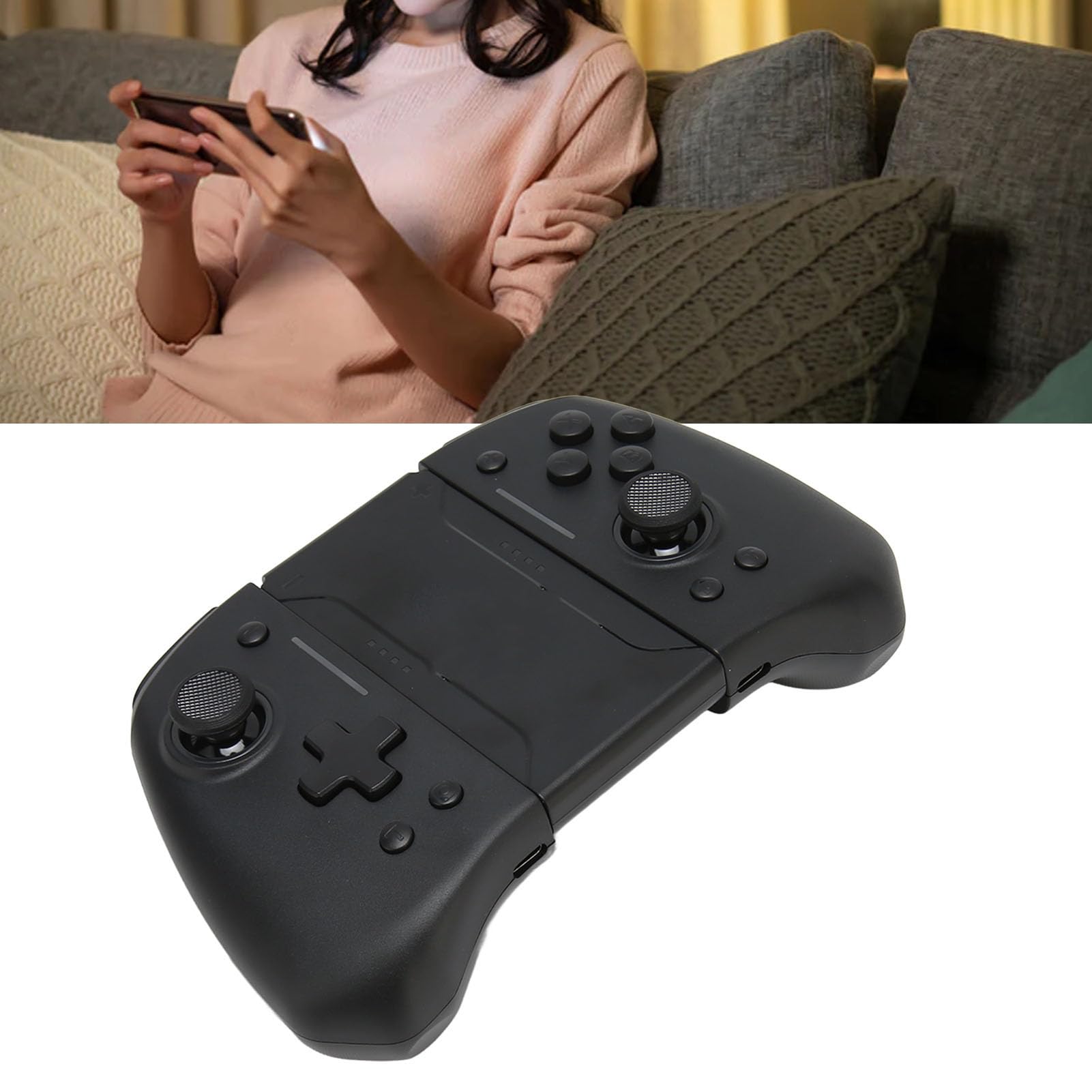 Baxnore Manette de jeu 6 Axes gyroscope double Vibration Turbo RGB lumière manette de jeu pour Console ABS noir