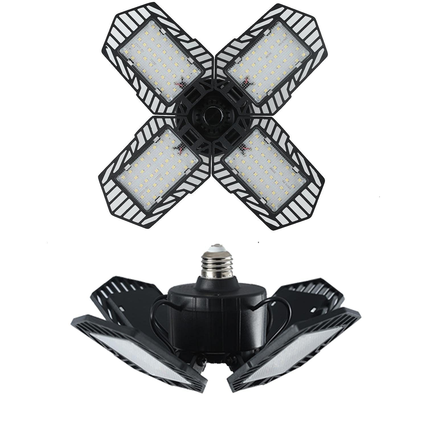 Photo 1 of BAJYOJI Led Garage Light, 100w Transformable Garage Light, 4-Leaf Fan Aluminum Adjustable Panel 10000lm, E26, E27 6500k Natural Light Garage Ceiling Light for Garage, Workshop, Basement