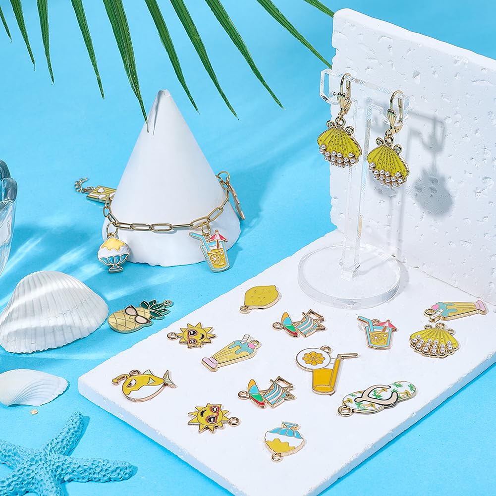 SUNNYCLUE 48 pz 12 stili Ananas Ciondoli Bracciale A Tema Hawaiano Ciondoli Spiaggia Estiva Gialla Bevanda Pesce Gelato Pendenti Piccoli Estetici In Lega per Creazione di Gioielli Braccialett
