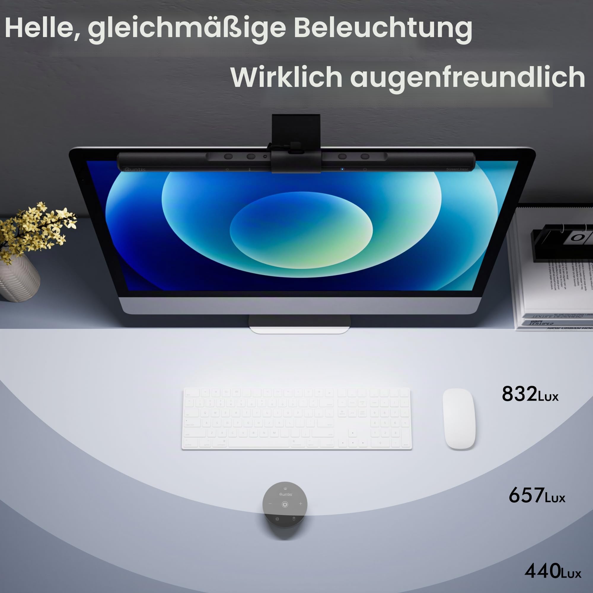 Quntis Computer Monitor Lampe LED mit Fernbedienung & Touch Control, 40cm Monitor Light Bar mit Anti-blaues Licht, Bildschirmlampe USB mit Auto-Dimmen, PC Büro Lampe
