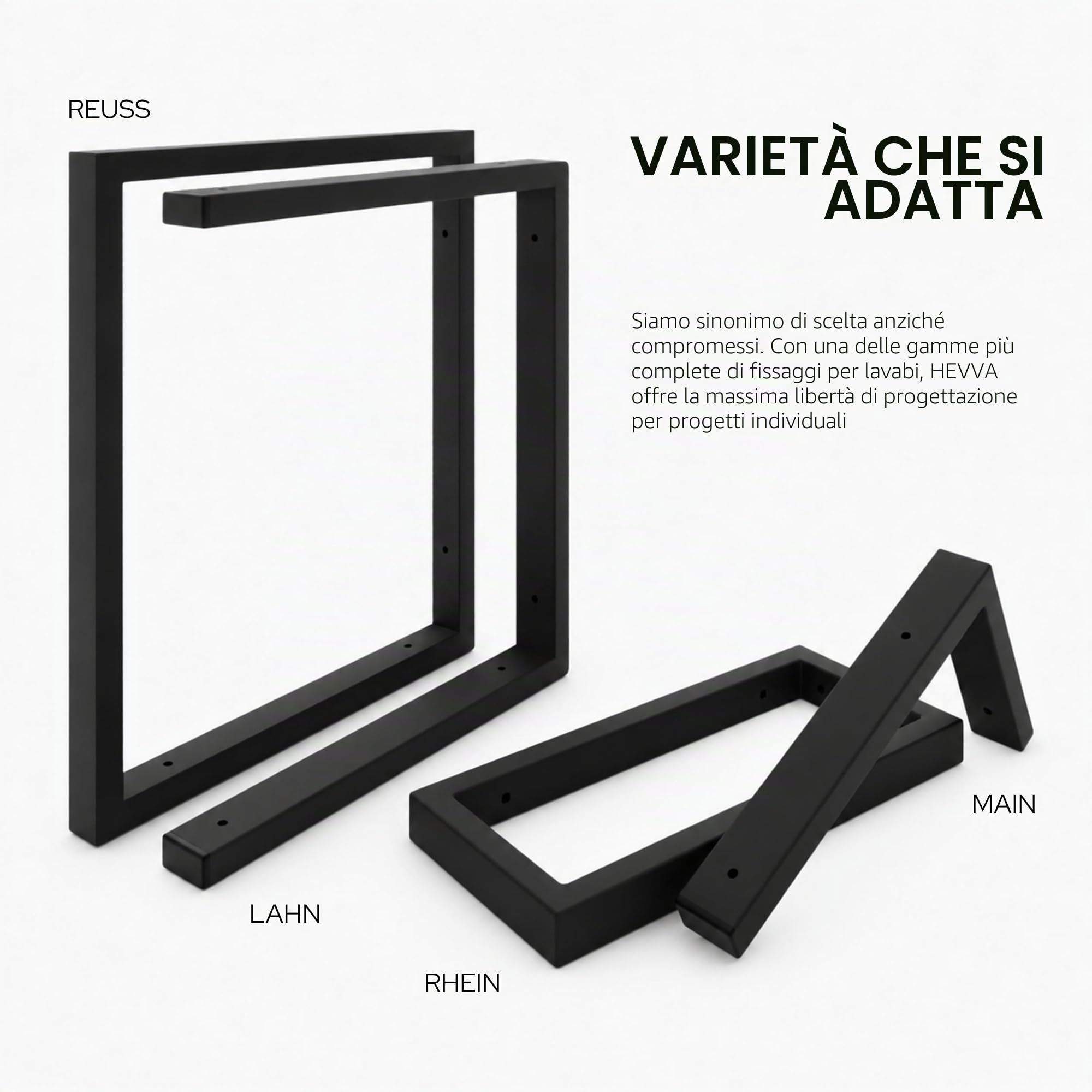 HEVVA Supporto doppio per lavabo 20/25/30/35/40/45 cm | LAHN | Supporto per lavabo da appoggio, supporto per carichi pesanti, console da parete, sottostruttura piano lavabo | (Set da 2 - Nero, 40 cm)