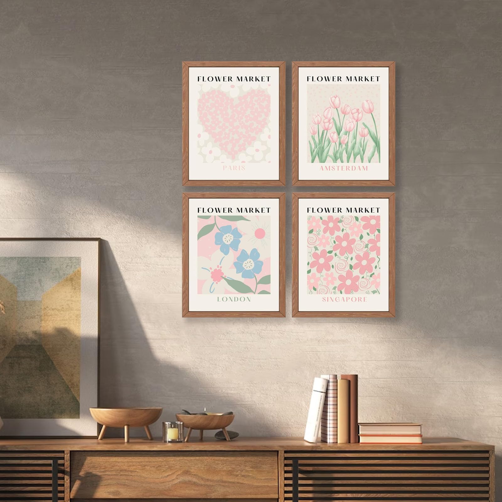 Flower Market Print Wall Art Pink Tulip Floral Wall Art,Abstract