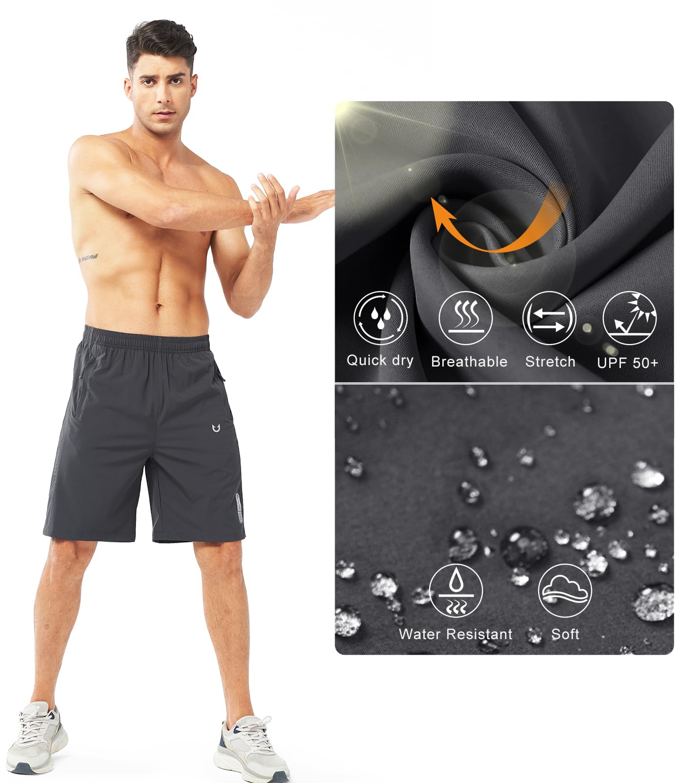 NORTHYARD Męskie sportowe spodenki do biegania szybkoschnące spodenki treningowe 17,8 cm/12,7 cm/23 cm lekkie sporty siłownia koszykówka tenis piesze wycieczki, Ciemnoszary, L