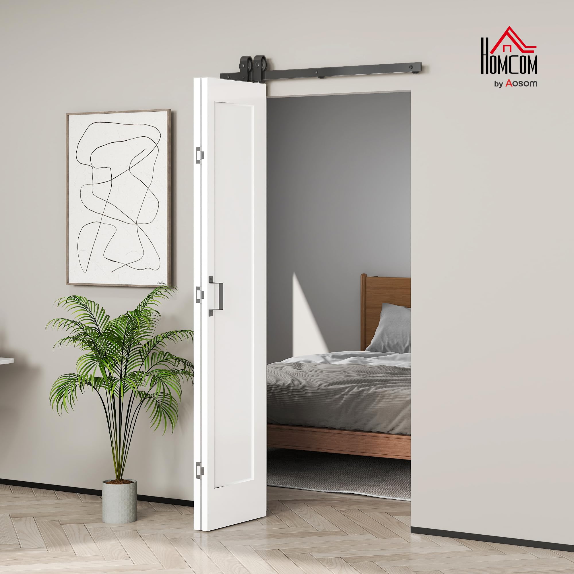 HOMCOM Porta Scorrevole a Libro 90x210 cm, Porta Pieghevole a Portafoglio con Maniglia e Superficie Verniciabile, Bianco
