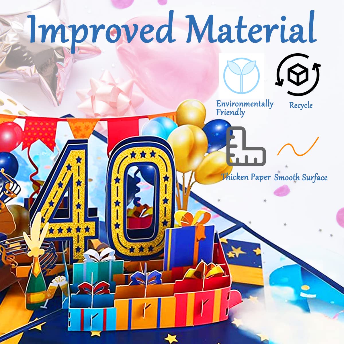 Kartka z życzeniami Urodziny 3d Pop Up Kartki Urodziny 40th Birthday Card dla mężczyzn i kobiet Rodzin Miłośnicy Przyjaciele i Dzieci (A 40)
