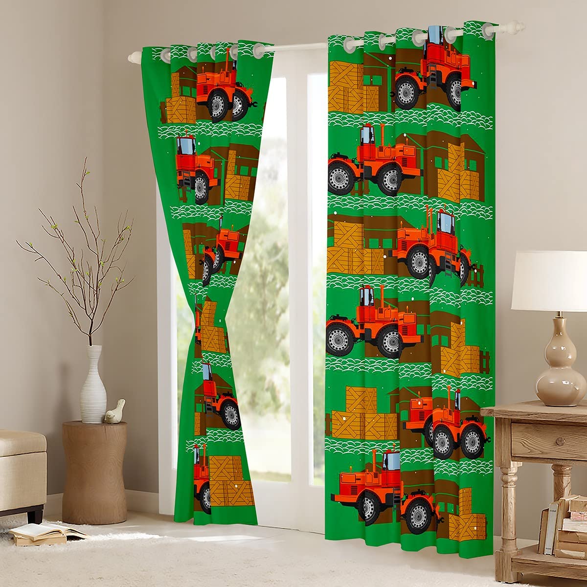 Cortinas Opacas de grúa de niveladora de maquinaria de Dibujos Animados (30% -50%) vehículos Verdes para oscurecimiento de automóviles, Cortinas de automóviles para Dormitorio, Adultos, tratamientos