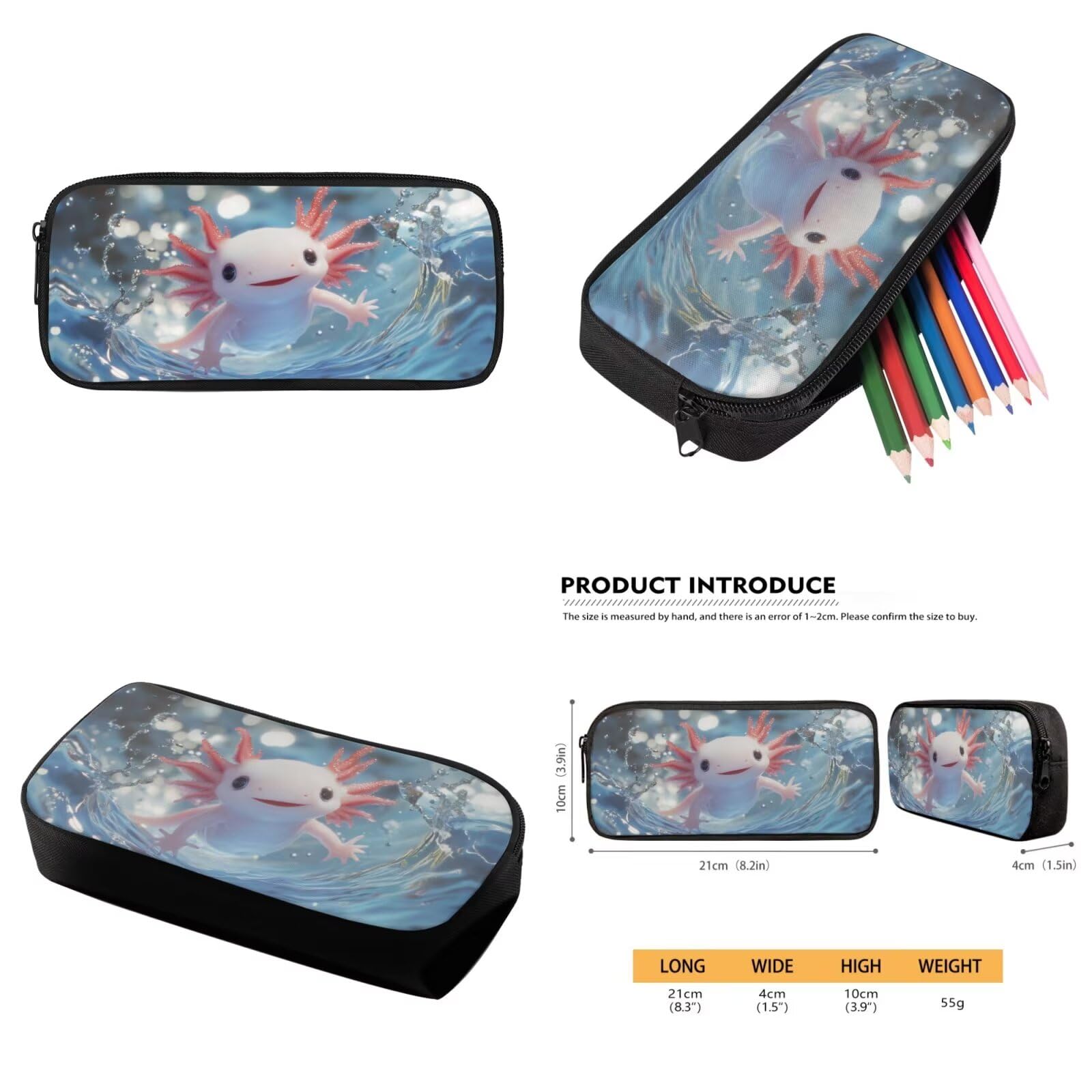 Kinder-Schultaschen, Rucksack, Lunchbox-Set mit Wasserflaschenhalter, Federmäppchen, 4-teiliges Set, Axolotl Wasserdruck, Einheitsgröße, Schulranzen-Set
