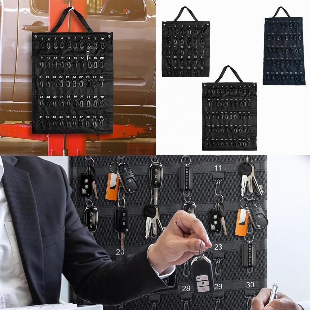 Custodia per chiavi arrotolabile, portatile, con 30/40/50 posizioni chiave, per auto, vendite, immobiliare, gestione alberghiera, Nero , 50 Hooks (Positions), moderno