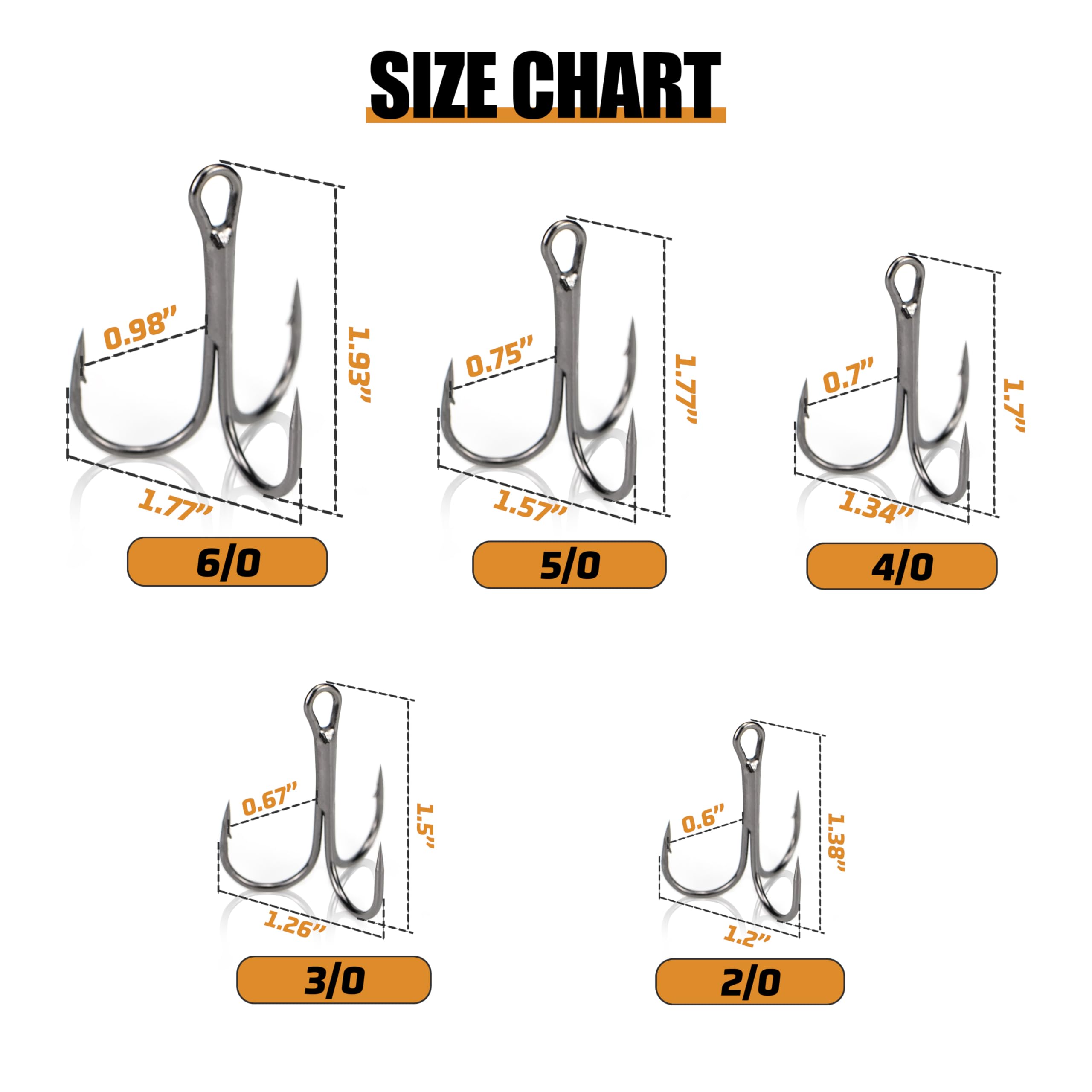 Piscorush Fishing Treble Hooks High Carbon Steel Fishing Hooks Classic Round Bend Sharp Solid Triple Barbed Fish Hook Fishing Tackle (Black - Image 3