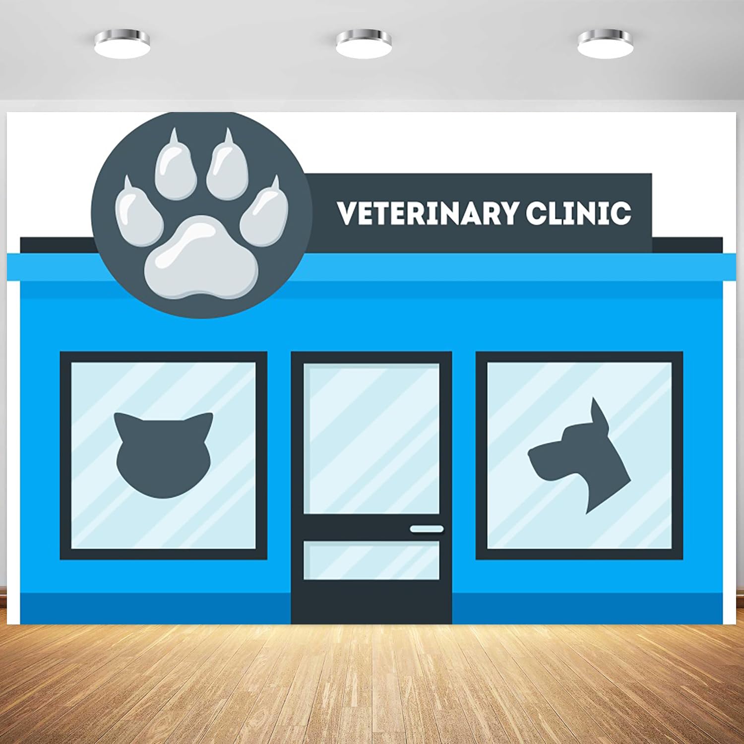 5x3ft Pet Clinic Backdrop Veterinary Clinic Photography Background Pets Theme Party Blue Cartoon Pet Hospital Decorations Supplies Photo Studio Props