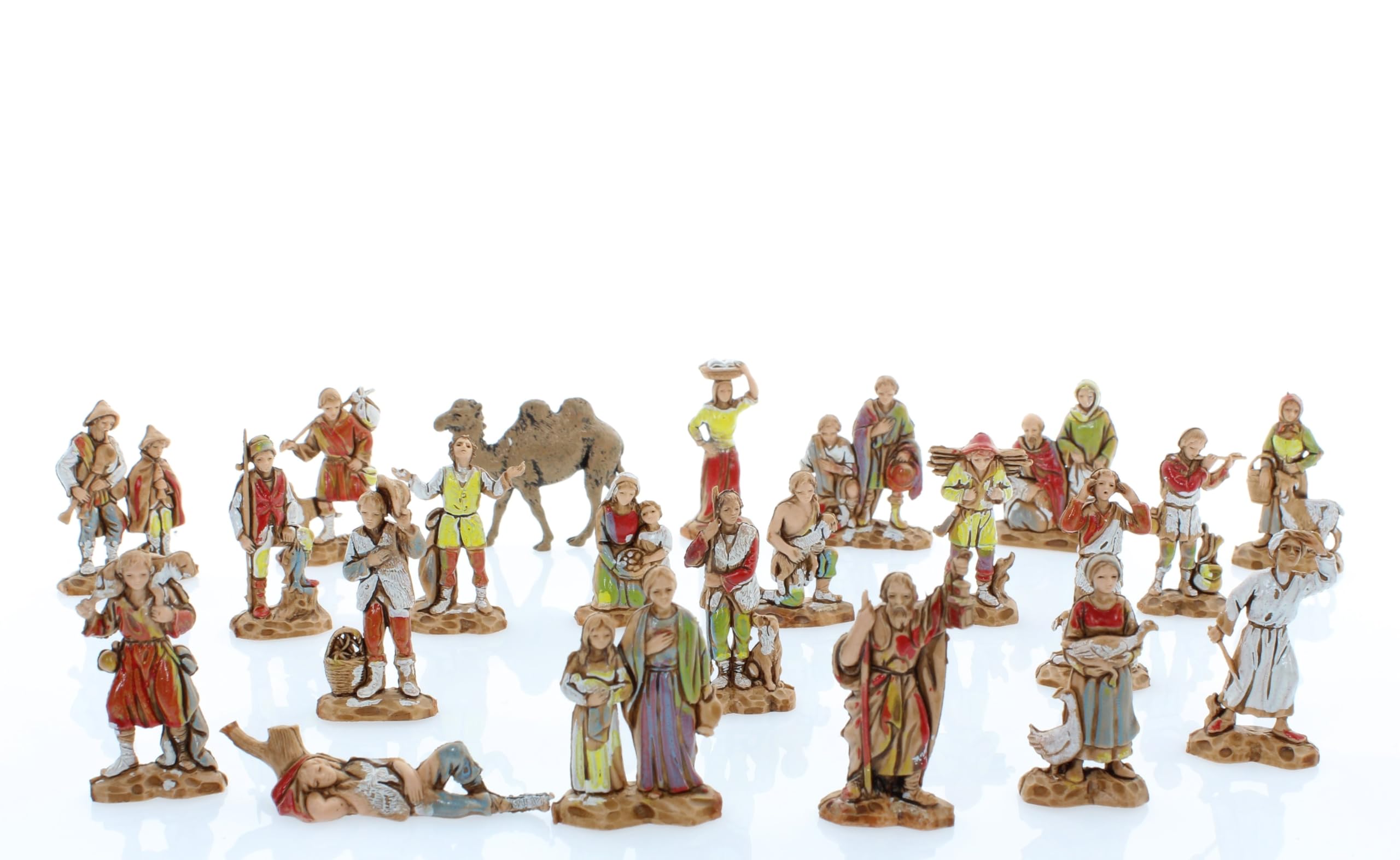 Moranduzzo Set 21 Pastori e 1 Cammello Adatto a Presepe da 3,5 cm Scala 1:50 – MICRO 3,5 – Statuina Indistruttibile, Stile '700, Rifinita a Mano, Scultore M. Landi, Made in Italy
