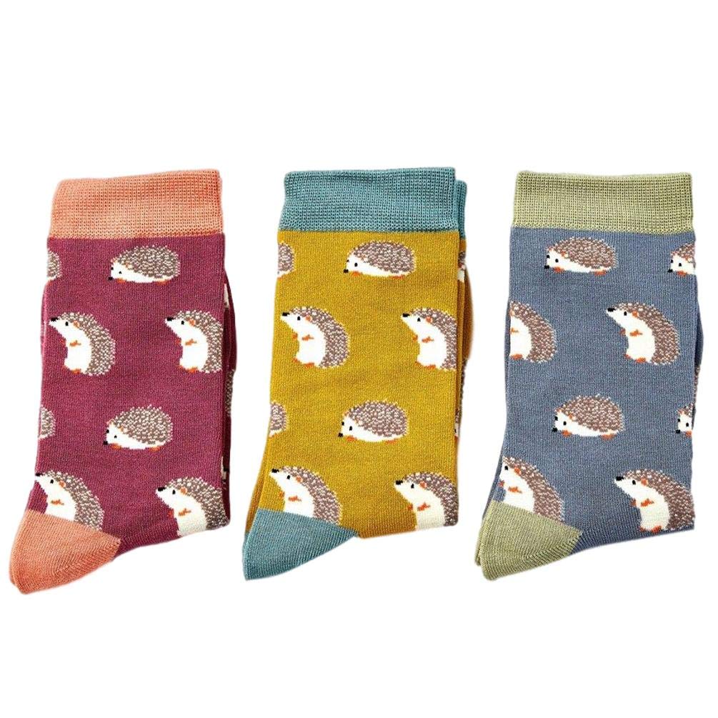 Purple Possum Women's Grey, Mustard, Yellow, Burgundy, Mustard Yellow, Blue Purple Possum® Hedgehog Socks Gift Box 3 Pair Pack Hedgehogs Ankle Socks Bamboo Cotton Blend