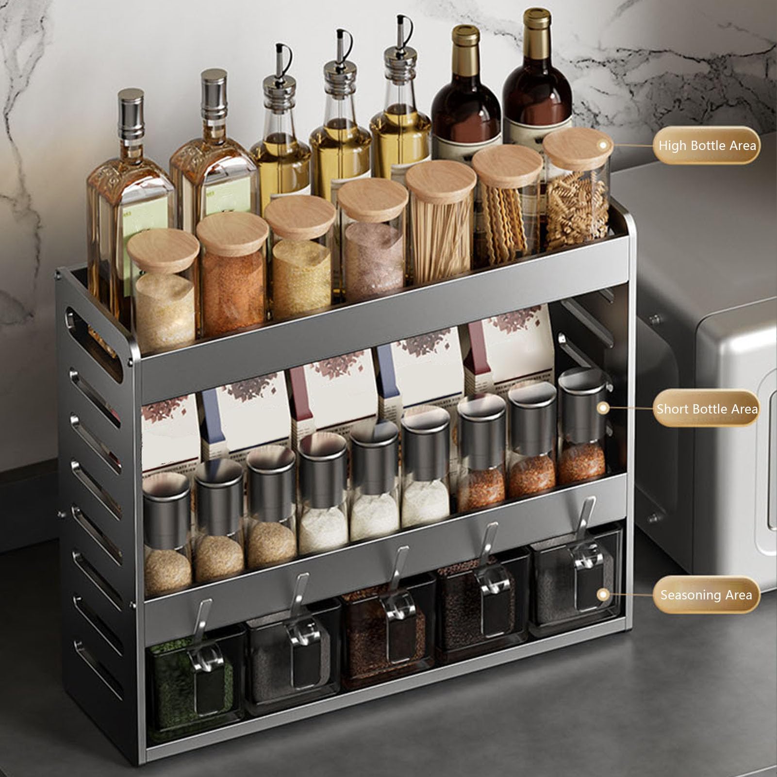 Giural Gris,50cm,Étagère à Épices Murale, Rangement Epices Cuisine Suspendue, Etagere Cuisine Avec Crochets Et Porte-Rouleau De Cuisine, Porte Épices