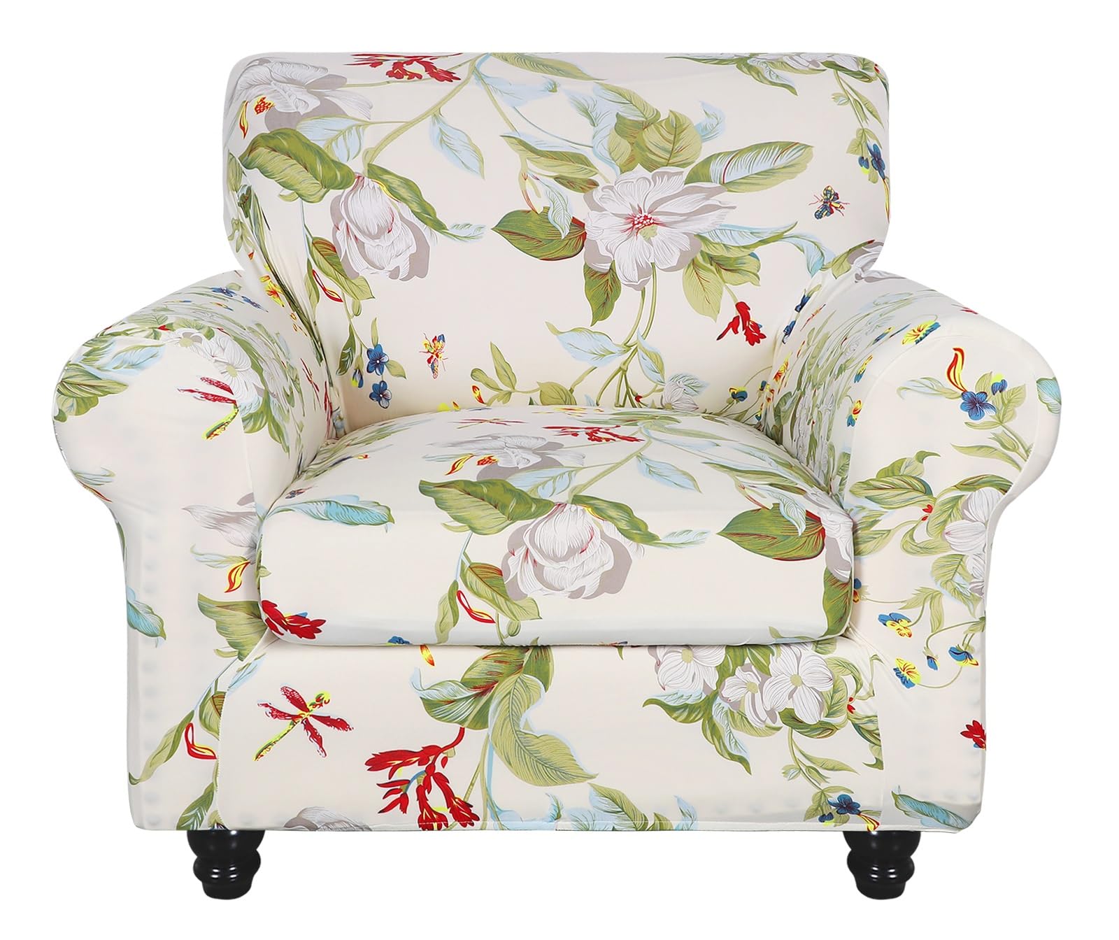 SearchI Stretch Sofa Cover Printed Couch Covers, Floral Pattern 2 Piece Armchair Slipcover with Separate Chair Cushion Cover, Washable Furniture Protector for Living Room(Chair, Spring Pattern) — image 1