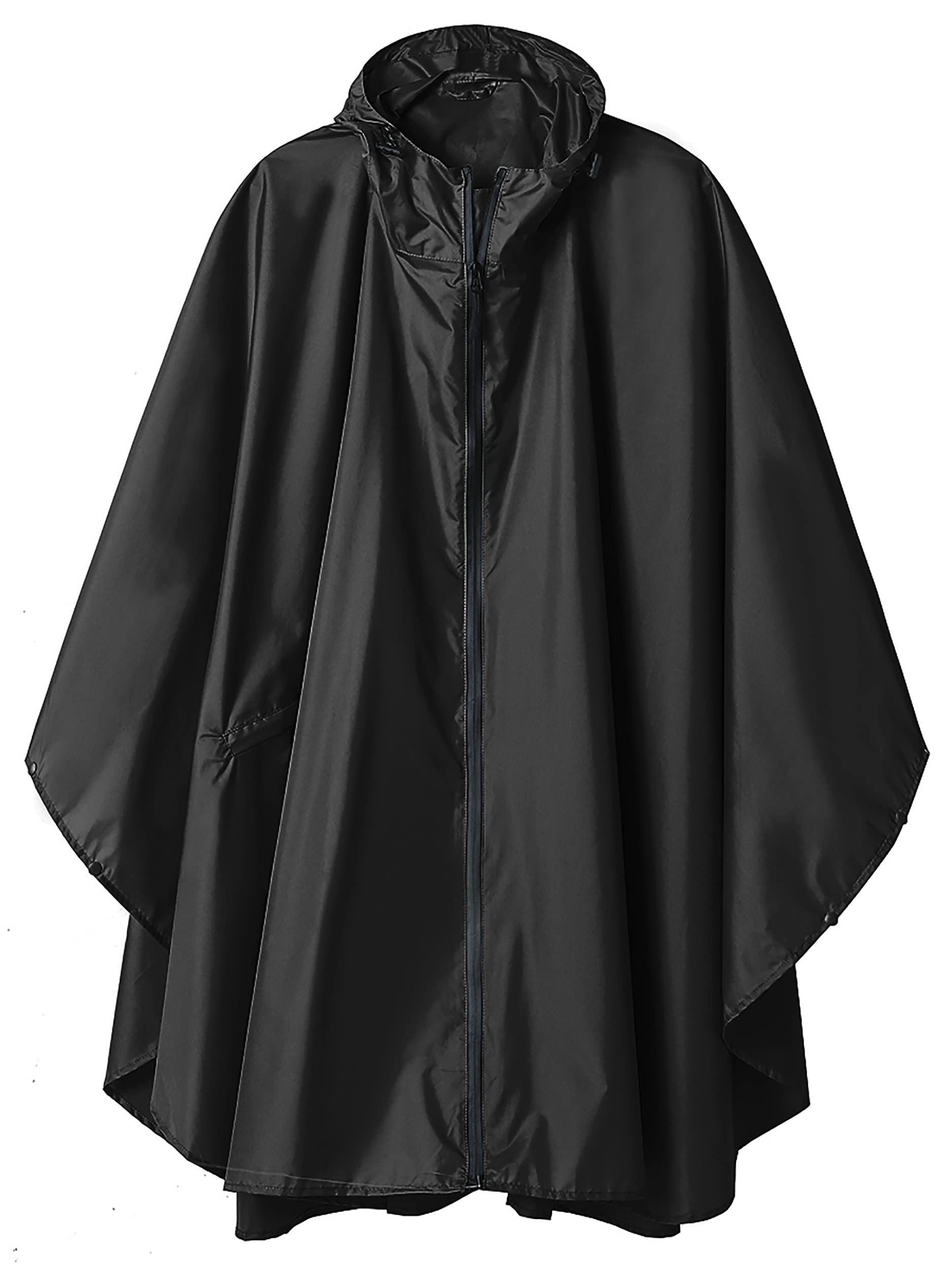 SaphiRose Rain Poncho Jacket Coat Hooded for Adults with Pockets Black
