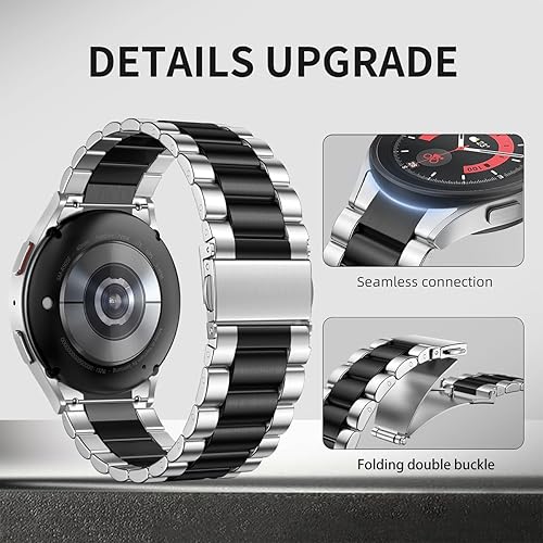 Miniatura 3 de Compatible con Galaxy Watch 6Watch 5, correa clásica de 1.57 a 1.77 pulgadas, correa de metal de acero inoxidable