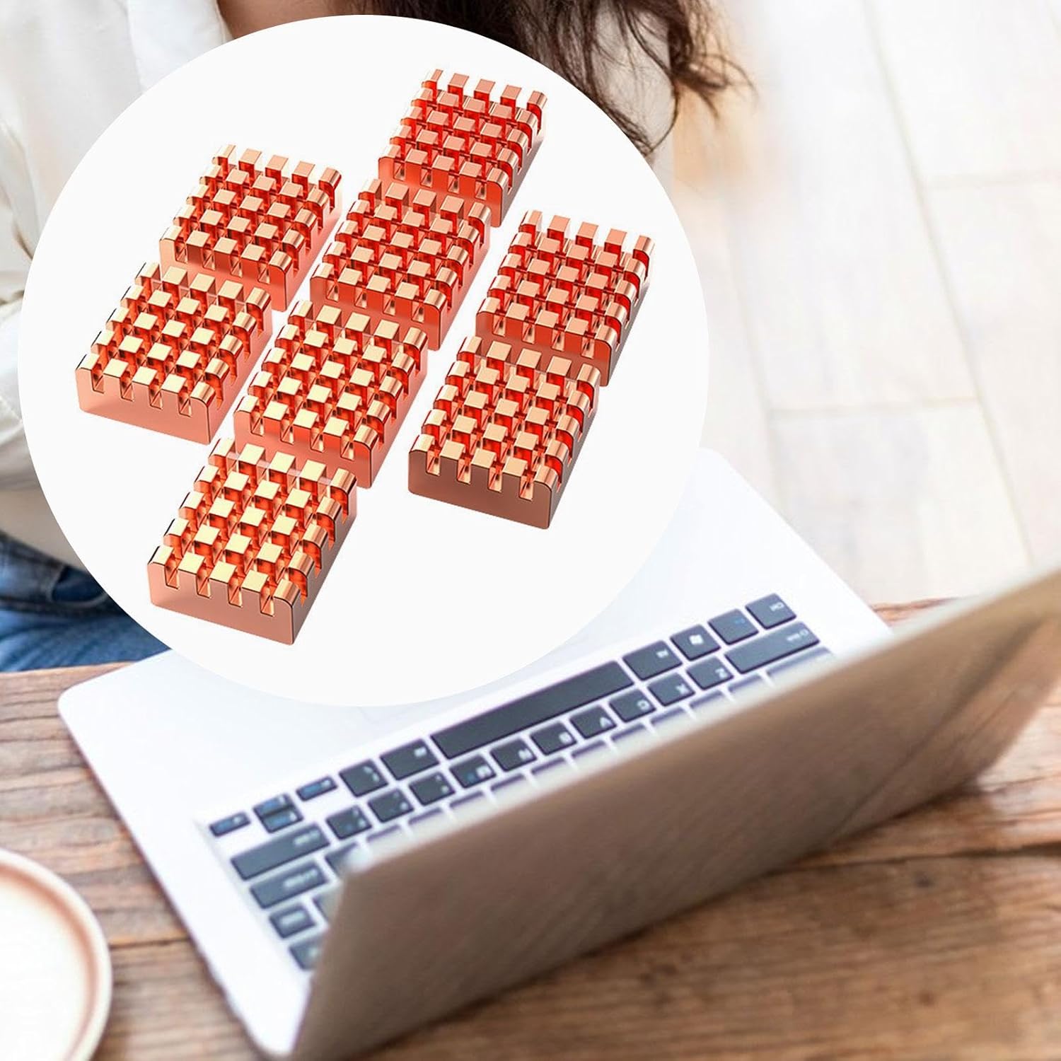 8 Pieces Copper Heatsink Kit with Thermal Conductive Tape for CPU Cooler Heat Sink Pi Computer Chip Cooling