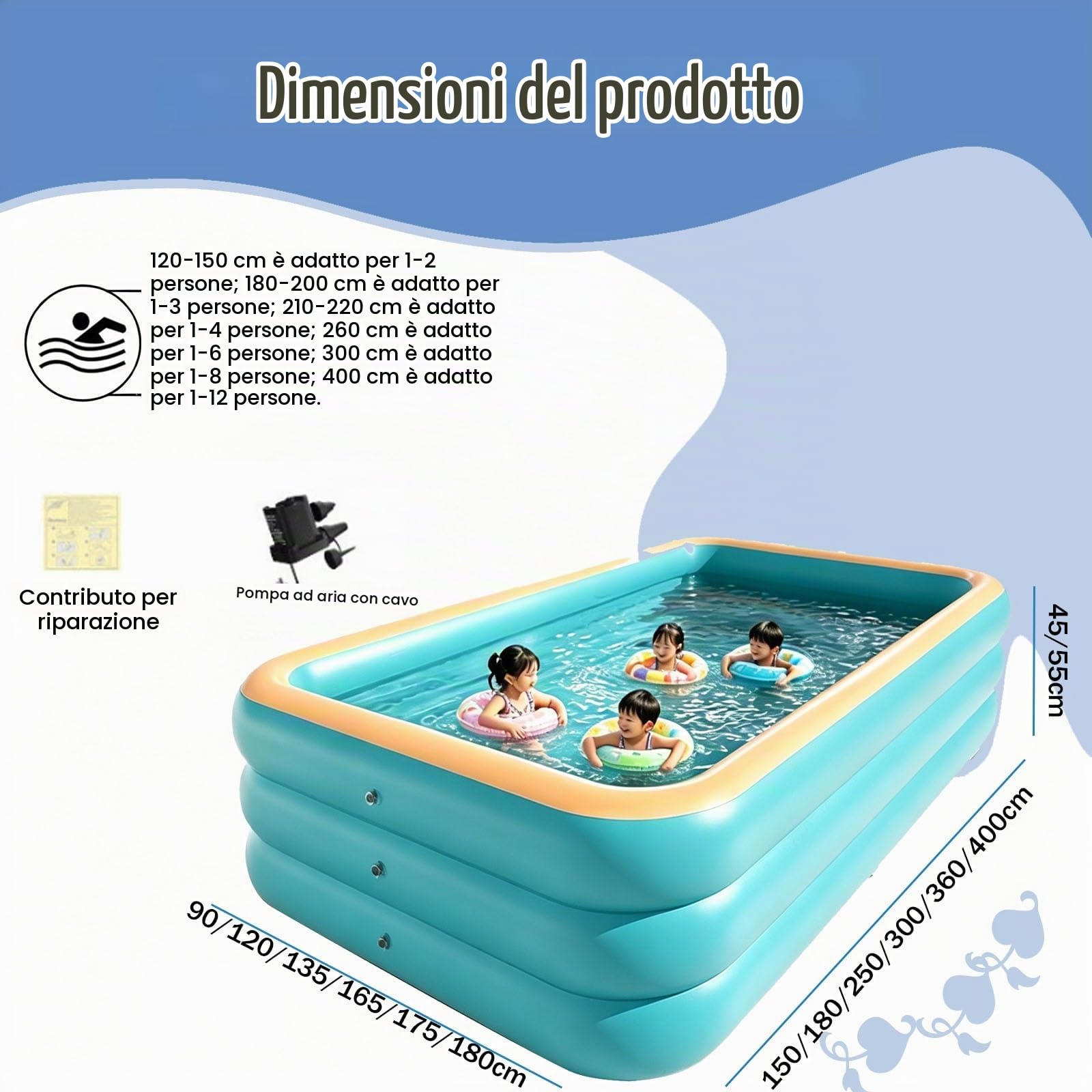 Piscine Gonfiabili Piscina Gonfiabile In PVC Per Famiglie Piscina Da Giardino Per Interni Ed Esterni(Blue-A,150 * 90 * 45cm)