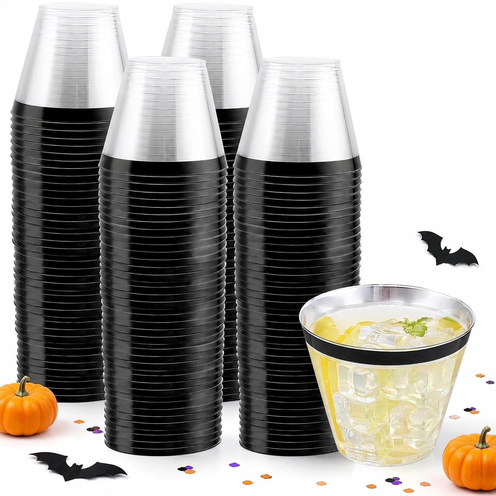 WELLIFE 200 PCS Gold Plastic Cups,9 oz Clear Plastic Cups,Disposable Wine Glasses,Plastic Cocktail Glasses for Party and Wedding — Amazon image 25