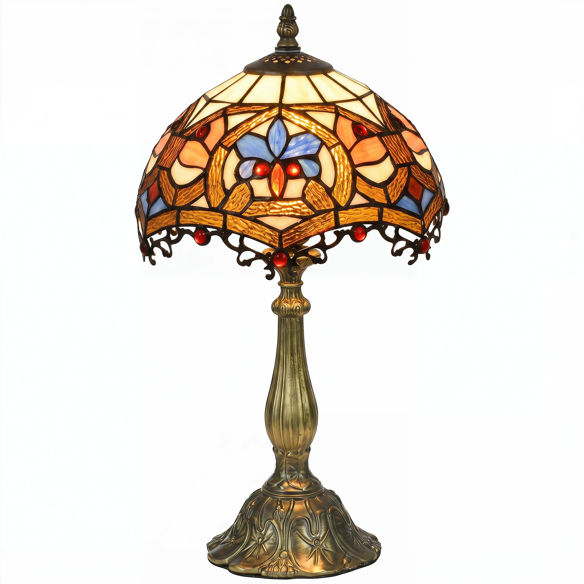 Homcom Blue Handmade Stained Glass Table Lamp Bedside Lamp For Bedroom Living Room In