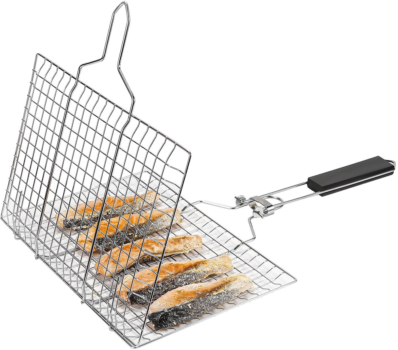 Cesta de parrilla de acero inoxidable para barbacoa, cesta grande plegable para parrilla con mango extraíble. Cesta de parrilla para pescado, verduras, grandes accesorios útiles para barbacoa,