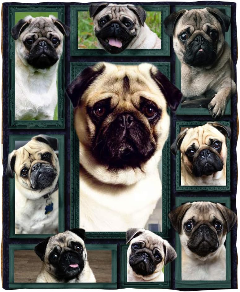 Flannel Blanket 3D Pug Dog Print Soft Cozy Sofa Couch Bedding Throw Blanket Nap Office Dog Lovers Plush Blanket Travelling Cover Blankets (3D Pug, 60'' x 50'')