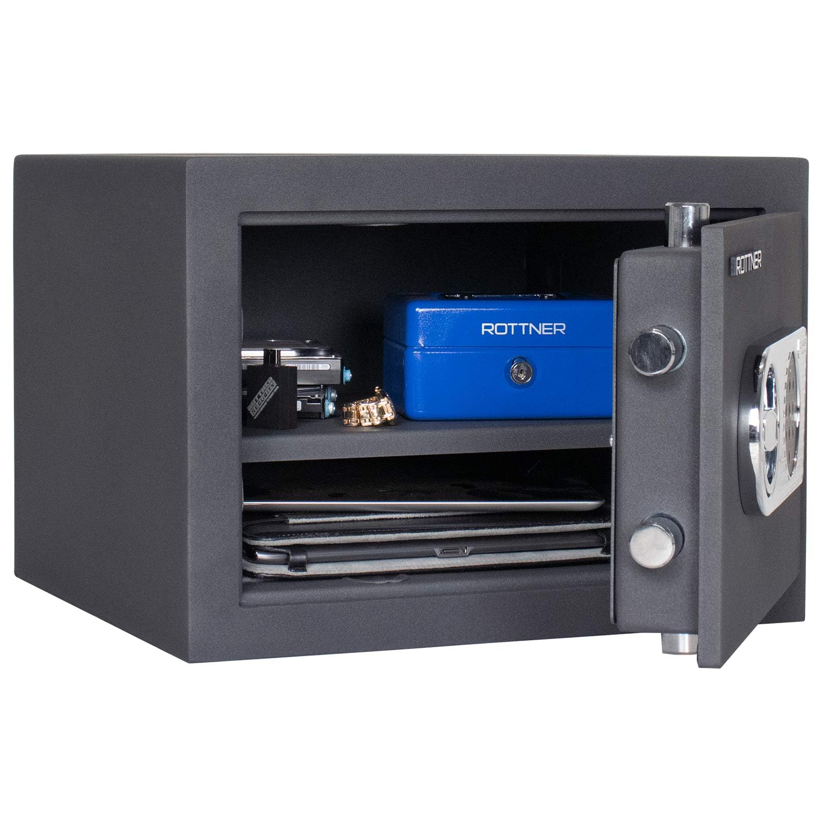 Rottner Toscana 40 EN1 Möbeltresor bohrgeschütztes Elektronikschloss leichter Feuerschutz HxBxT 300x420x390 mm 1 verstellbarer Fachboden Wertschutzschrank Befestigungsmaterial