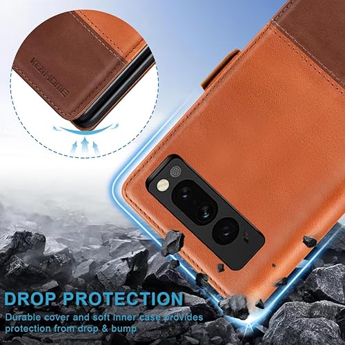 Miniatura 4 de KEZiHOME Funda para Google Pixel Fold, piel auténtica bloqueo RFID Funda tipo cartera con ranuras para tarjetas, soporte para teléfono con tapa para