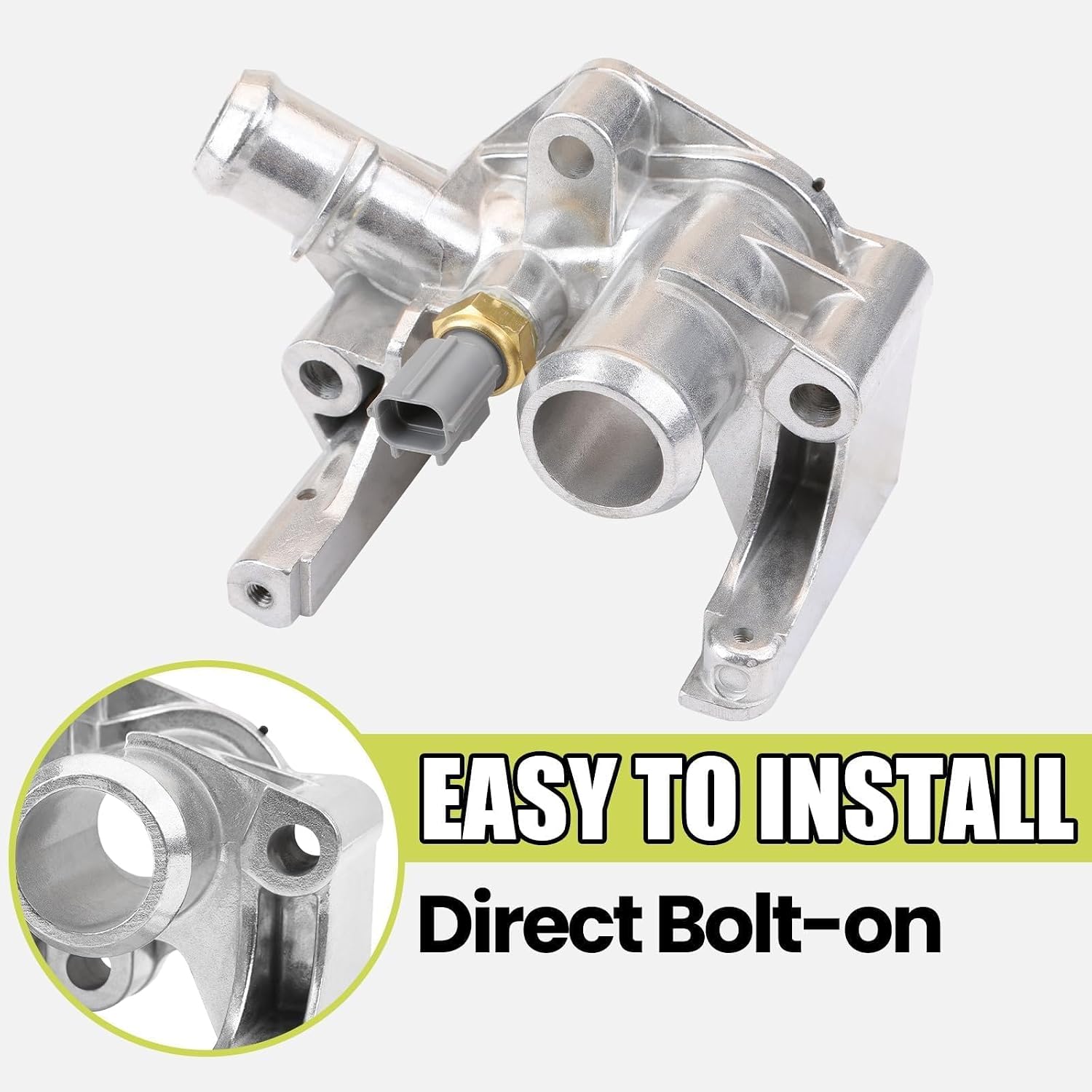Engine Coolant Thermostat Housing Assembly with Thermostat Gasket Compatible with 2011 2012 2013 2014 2015 2016 2017 2018 2019 Ford Fiesta L4 1.6L Aluminum with Temprereture Sensor