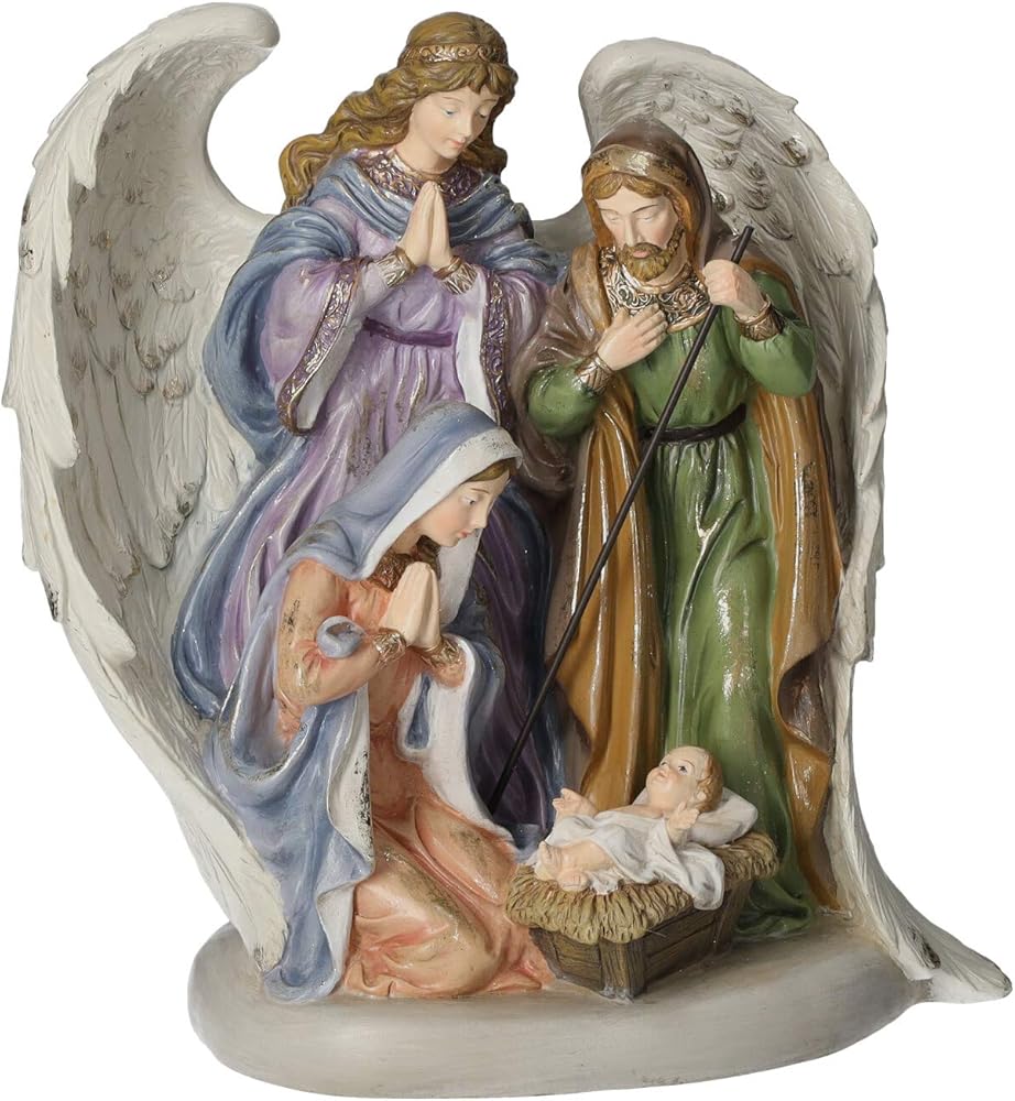 Keyhome store - angelo natività presepio in resina colorata, decorazione natalizia per interni 30 cm